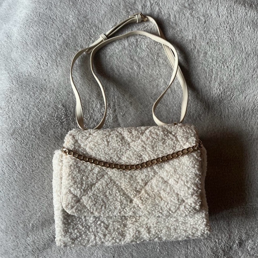 Target Cream Quilted Sherpa Shoulder Bag with Gold Chain
